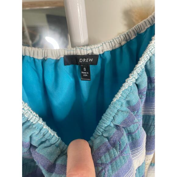 Anthropologie Drew Blue Stripe Off Shoulder Mini Dress Small Puff Sleeve - Picture 8 of 8